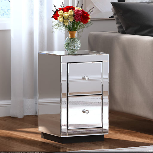 CHEVET ADEL EN VERRE MIROIR DEUX TIROIRS 30x30x50CM