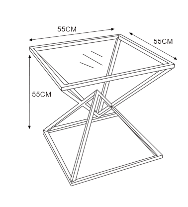 GUERIDON PYRAMIDE CHROME MARBRE BLANC 55x55x55cm