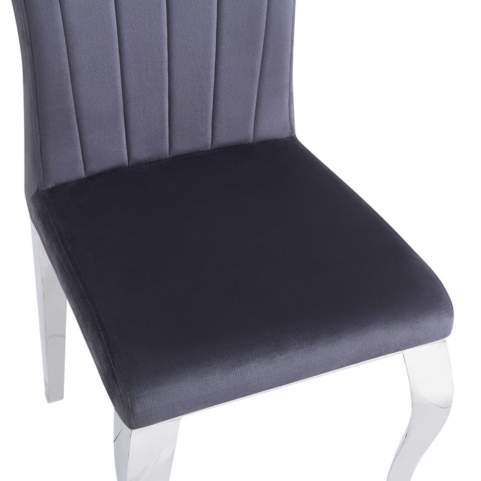 Chaises baroque Louis pied chrome tissu velours ardoise gris - image 4