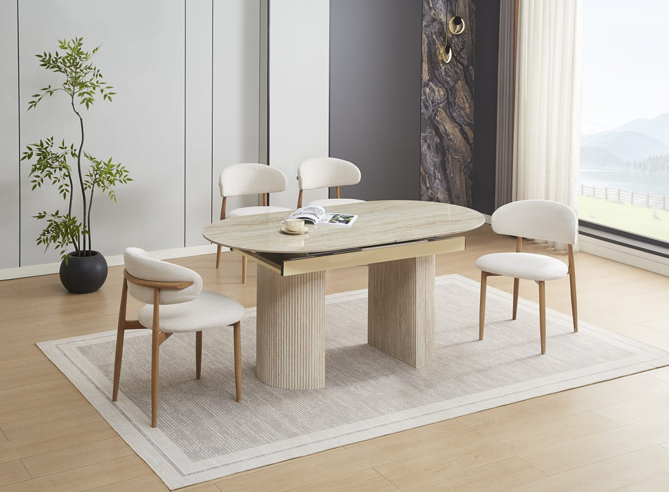 TABLE EXTENSIBLE SAHARA PIED EFFET TRAVERTIN PLATEAU CERAMIQUE TRAVERTIN BRILLANT 160/200x90x75 - image 4