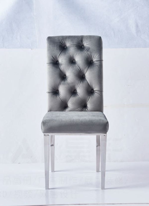 CHAISE NEVADA CAPITONNE AVEC BOUTONS CHROME VELOURS ANTHACITE