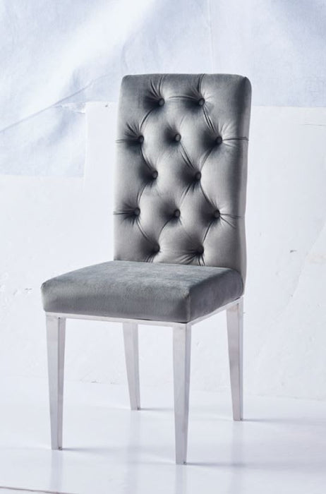 CHAISE NEVADA CAPITONNE AVEC BOUTONS CHROME VELOURS ANTHACITE