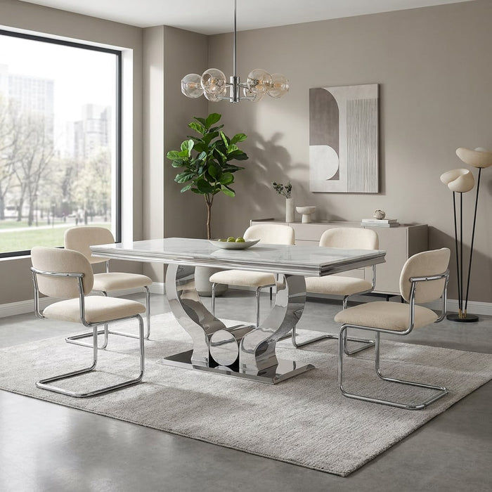 CHAISE ARC TISSU MARBELLA BEIGE PIED CHROME - image 5