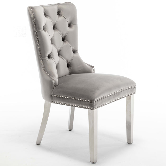 Lot de 2 chaises POIGNEE Clouté en velours pied chromé - image 1
