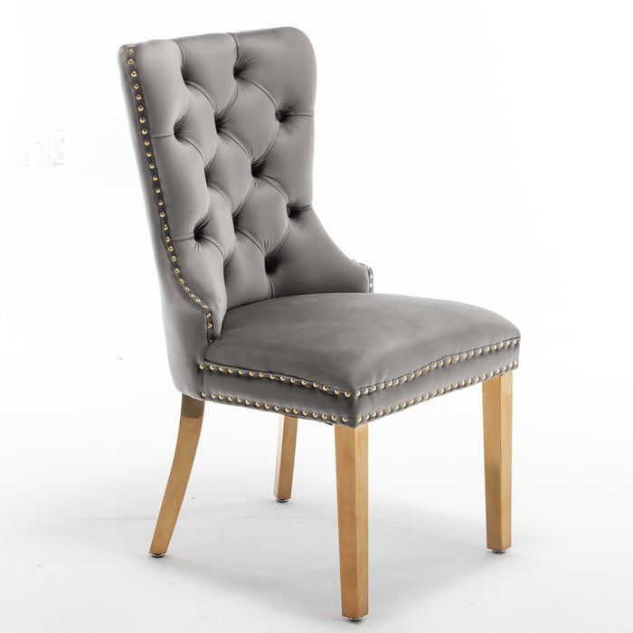 Lot de 2 chaises POIGNEE Clouté en velours pied Gold - image 3