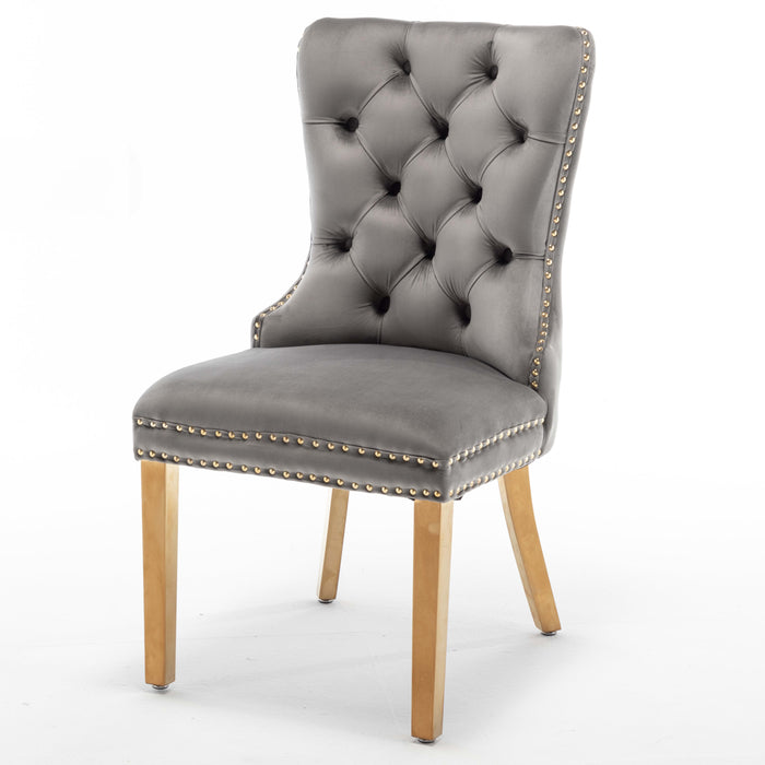 Lot de 2 chaises POIGNEE Clouté en velours pied Gold - image 2