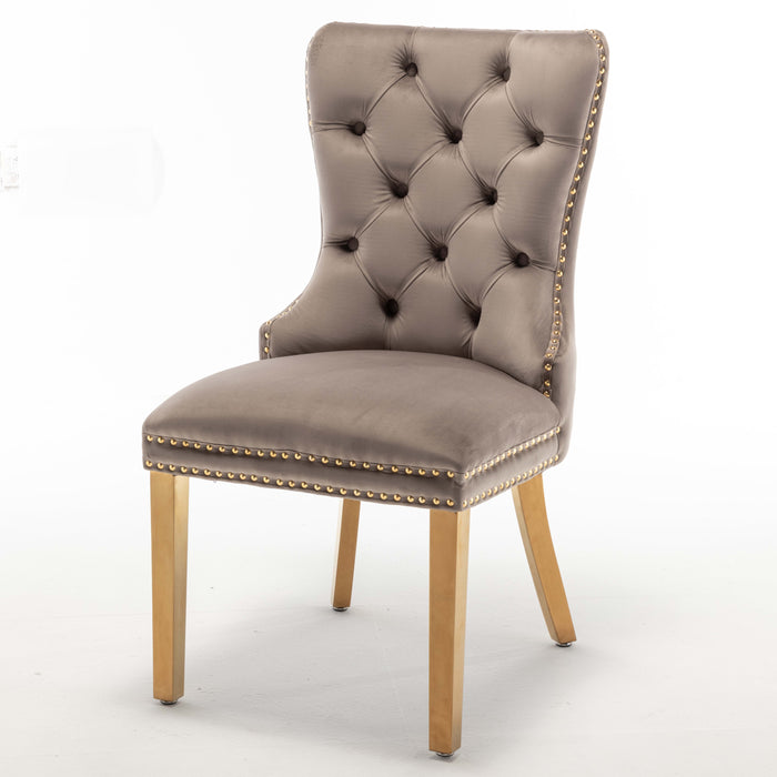 Lot de 2 chaises POIGNEE Clouté en velours pied Gold - image 4