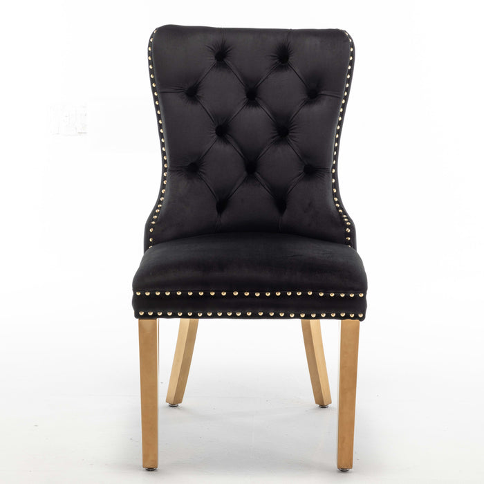 Lot de 2 chaises POIGNEE Clouté en velours pied Gold - image 2