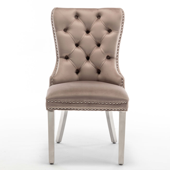 Lot de 2 chaises POIGNEE Clouté en velours pied chromé - image 1