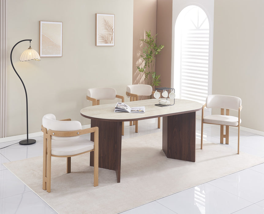 Chaise mellow pied effet bois assise velours beige - image 5