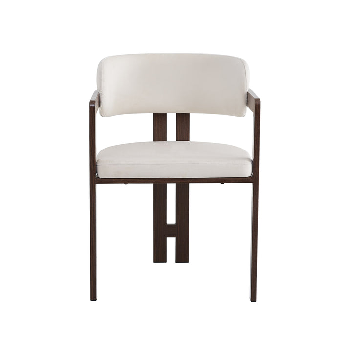 Chaise mellow pied effet noyer assise velours beige