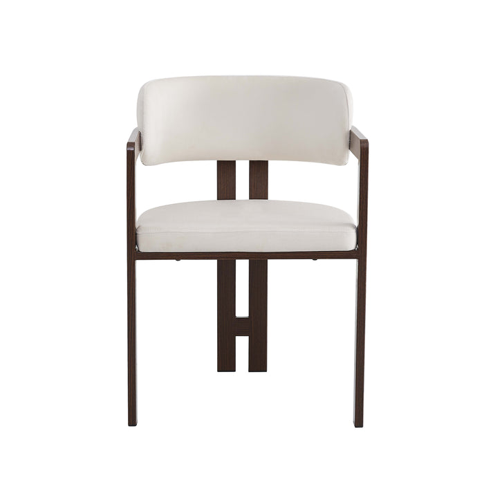 Chaise mellow pied effet noyer assise velours beige - image 1