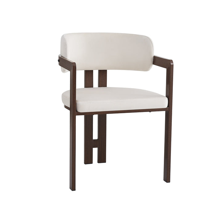 Chaise mellow pied effet noyer assise velours beige