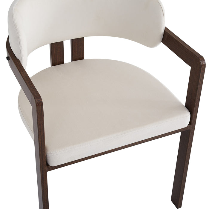 Chaise mellow pied effet noyer assise velours beige