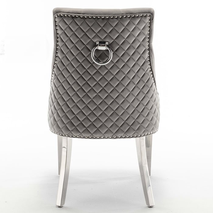 Lot de chaises ANNEAU matelassée et cloutée Chrome velours - image 3