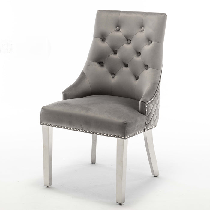 Lot de chaises ANNEAU matelassée et cloutée Chrome velours - image 1