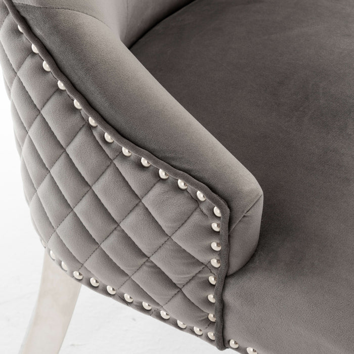 Lot de chaises ANNEAU matelassée et cloutée Chrome velours - image 5