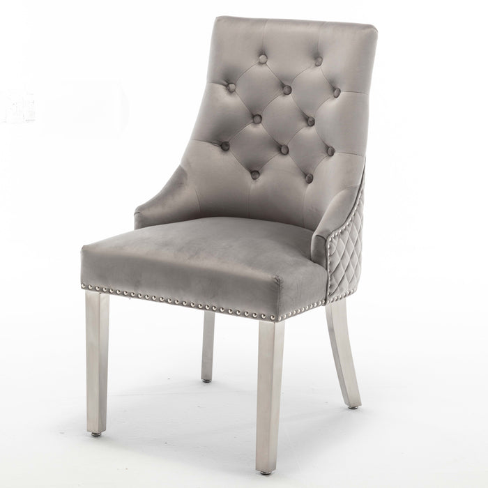 Lot de chaises ANNEAU matelassée et cloutée Chrome velours - image 2
