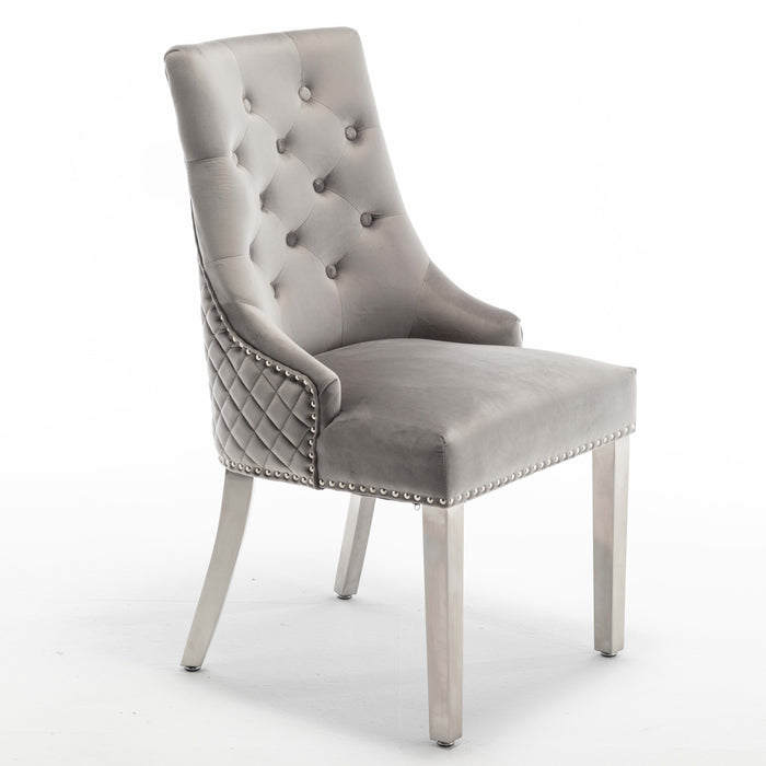 Lot de chaises ANNEAU matelassée et cloutée Chrome velours - image 3