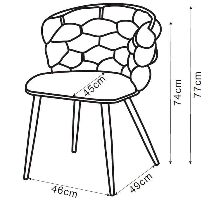 CHAISE LOLIPOP PIEDS METAL NOIR VELOURS ANTHRACITE