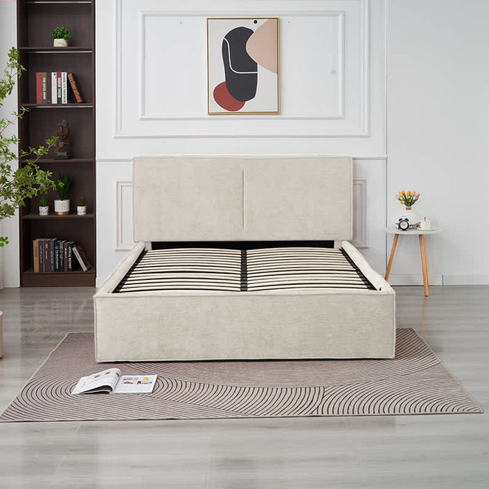 LIT DOUBLE COFFRE OLIVIA CHENILLE BEIGE 140X190CM - image 1