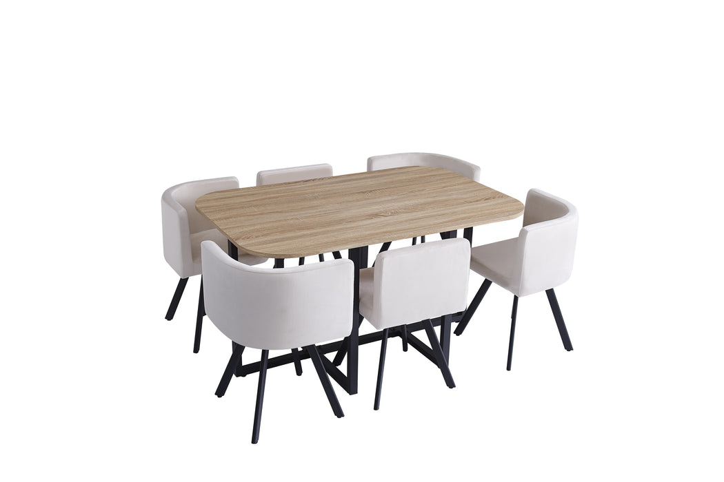 ENSEMBLE VENDOME 6+1 BOIS CHAISE BEIGE PIED NOIR 140X90cm - image 1