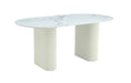 TABLE A MANGER ROXY PIED BEIGE CERAMIQUE MARBRE BLANC 180x90cm