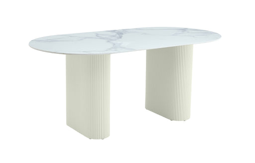 TABLE A MANGER ROXY PIED BEIGE CERAMIQUE MARBRE BLANC 180x90cm
