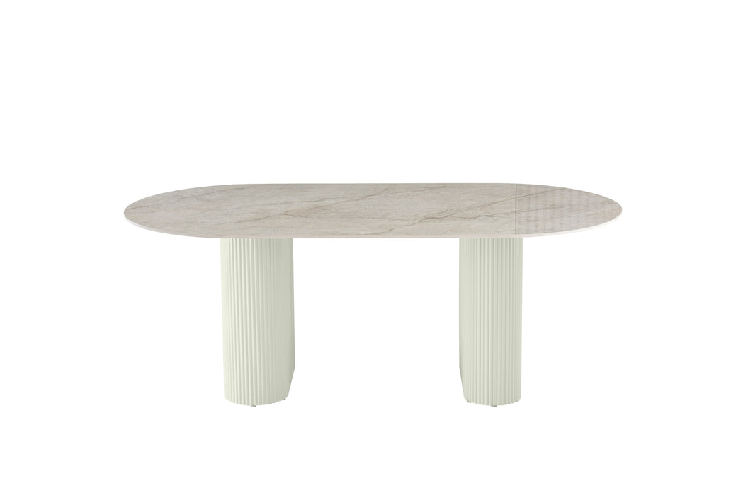 TABLE A MANGER ROXY PIED METAL BEIGE PLATEAU CERAMIQUE SHAKESPEARE GRIS 180x90x75cm - image 1