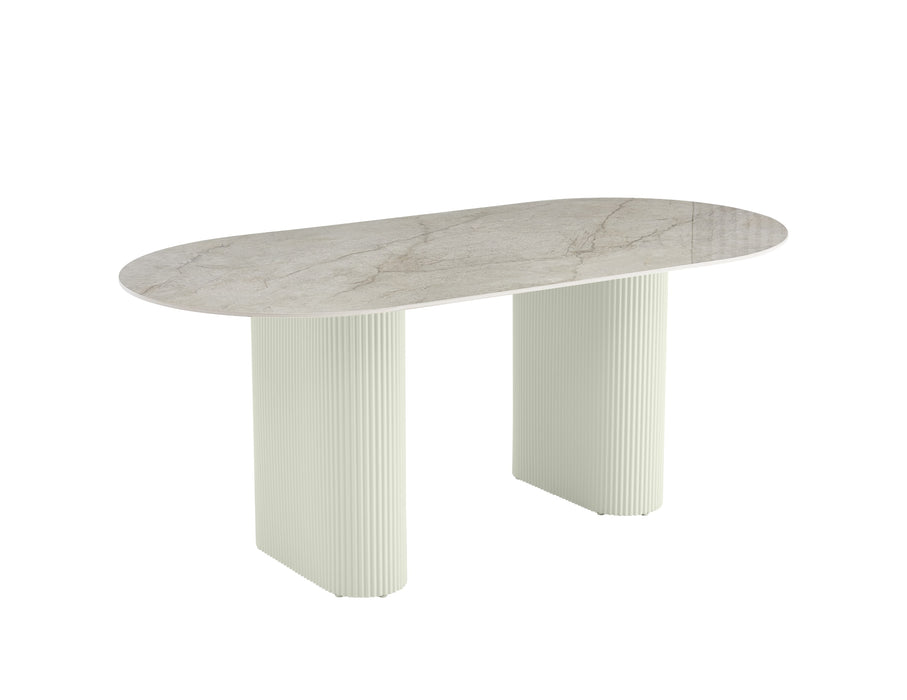 TABLE A MANGER ROXY PIED METAL BEIGE PLATEAU CERAMIQUE SHAKESPEARE GRIS 160x90x75cm - image 2