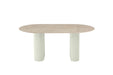 TABLE A MANGER ROXY PIED METAL BEIGE PLATEAU CERAMIQUE TRAVERTIN BRILLANT 180x90x75cm - image 1