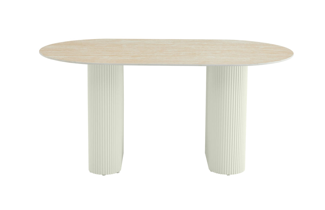 TABLE A MANGER ROXY PIED BEIGE PLATEAU CERAMIQUE TRAVERTIN MAT 160
