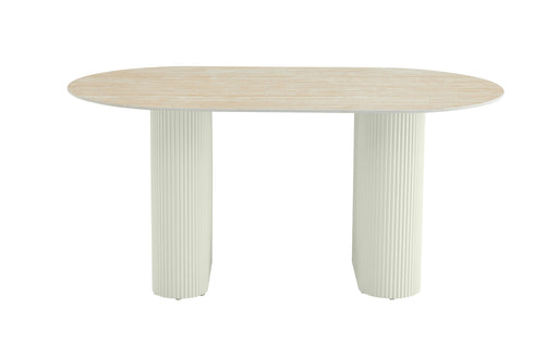 TABLE A MANGER ROXY PIED BEIGE CERAMIQUE TRAVERTIN MAT 180X90CM