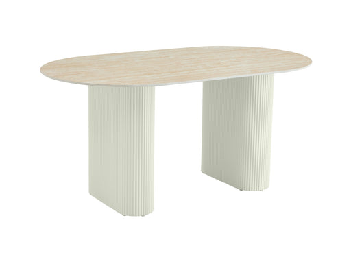 TABLE A MANGER ROXY PIED BEIGE PLATEAU CERAMIQUE TRAVERTIN MAT 160