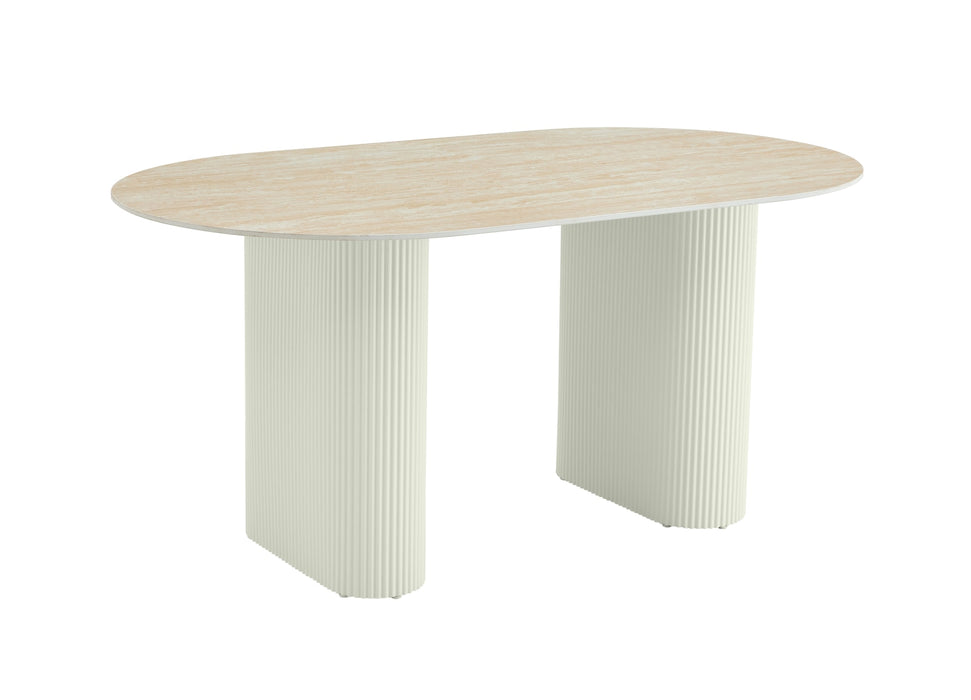 TABLE A MANGER ROXY PIED BEIGE PLATEAU CERAMIQUE TRAVERTIN MAT 160