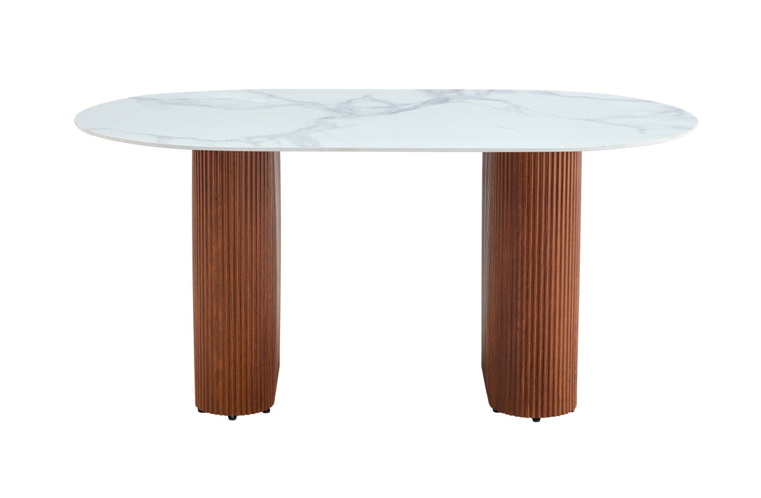TABLE A MANGER ROXY PIED NOISETTE CERAMIQUE MARBRE BLANC 180X90cm