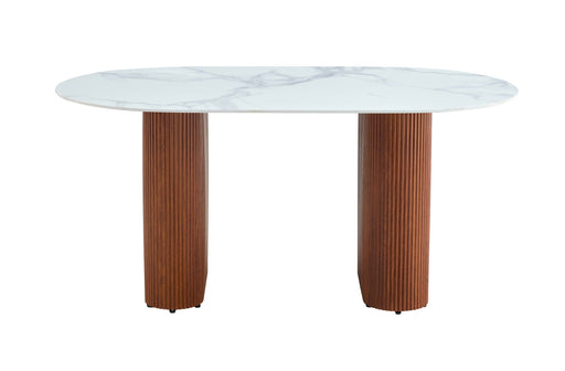 TABLE A MANGER ROXY PIED NOISETTE CERAMIQUE MARBRE BLANC 180X90cm