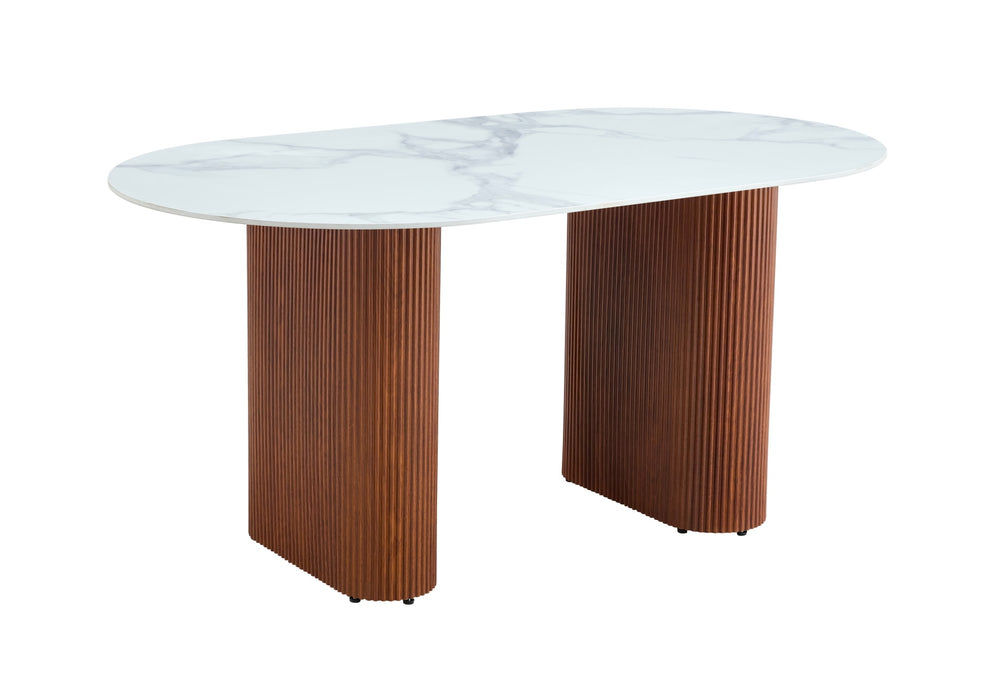 TABLE A MANGER ROXY PIED NOISETTE PLATEAU CERAMIQUE MARBRER BLANC 160