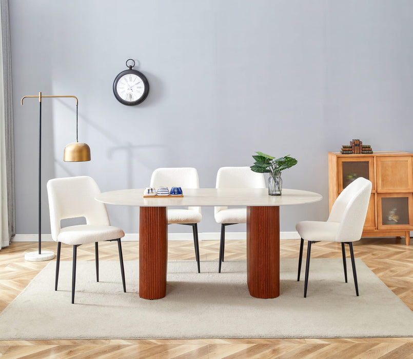 TABLE A MANGER ROXY PIED NOISETTE CERAMIQUE EFFET TRAVERTIN MAT 180X90cm