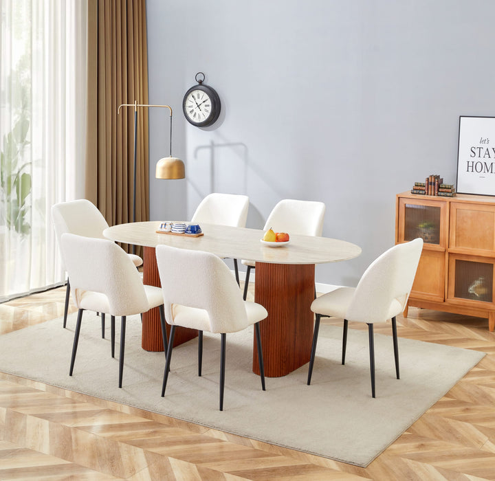 TABLE A MANGER ROXY PIED NOISETTE CERAMIQUE EFFET TRAVERTIN MAT 180X90cm