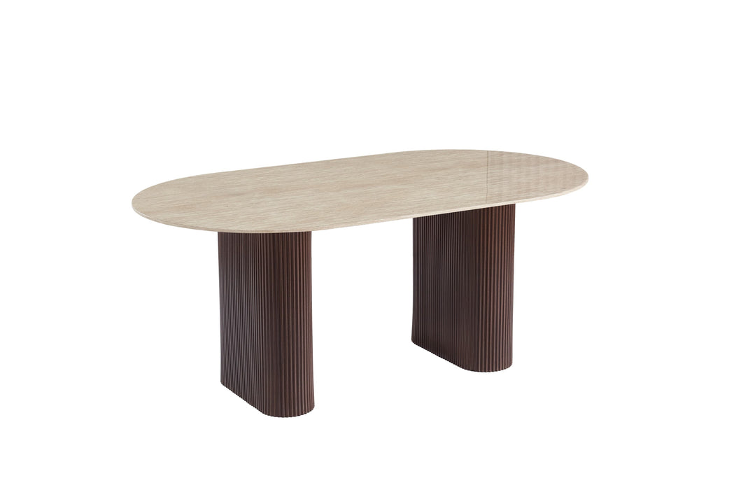 TABLE A MANGER ROXY PIED EFFET NOYER PLATEAU CERAMIQUE TRAVERTIN BRILLANT 160x90x75cm - image 2