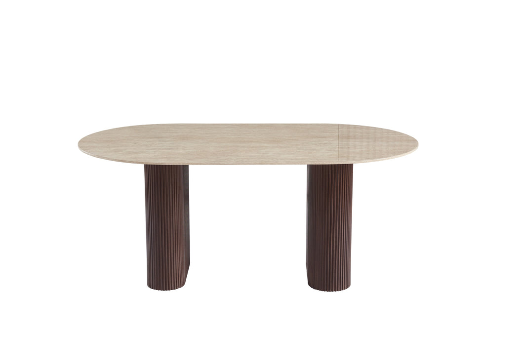 TABLE A MANGER ROXY PIED EFFET NOYER PLATEAU CERAMIQUE TRAVERTIN BRILLANT 160x90x75cm - image 1
