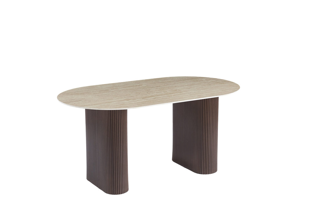 TABLE A MANGER ROXY PIED EFFET NOYER PLATEAU CERAMIQUE TRAVERTIN MAT 160x90x75cm - image 2
