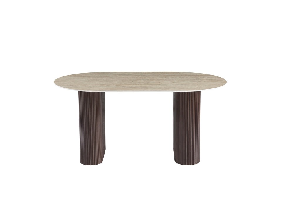 TABLE A MANGER ROXY PIED EFFET NOYER PLATEAU CERAMIQUE TRAVERTIN MAT 180x90x75cm - image 1