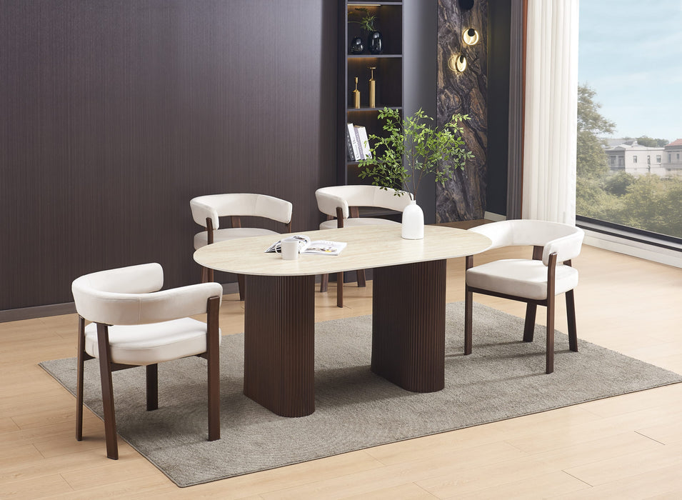 TABLE A MANGER ROXY PIED EFFET NOYER PLATEAU CERAMIQUE TRAVERTIN MAT 180x90x75cm - image 4