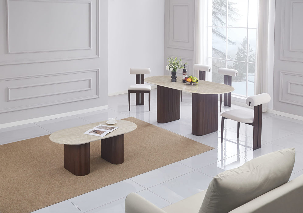 TABLE A MANGER ROXY PIED EFFET NOYER PLATEAU CERAMIQUE TRAVERTIN BRILLANT 160x90x75cm - image 5