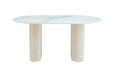 TABLE A MANGER ROXY PIED TRAVERTIN PLATEAU CERAMIQUE MARBRE BLANC (BLB) 160
