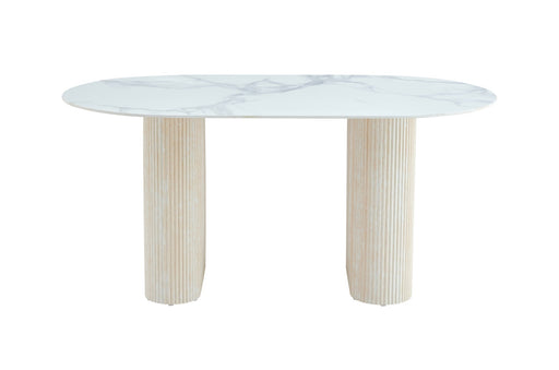 TABLE A MANGER ROXY PIED TRAVERTIN PLATEAU CERAMIQUE MARBRE BLANC (BLB) 160