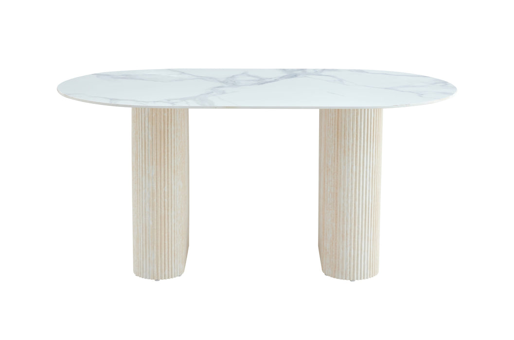 TABLE A MANGER ROXY PIED EFFET TRAVERTIN CERAMIQUE MARBRE BLANC 180X90CM - image 1