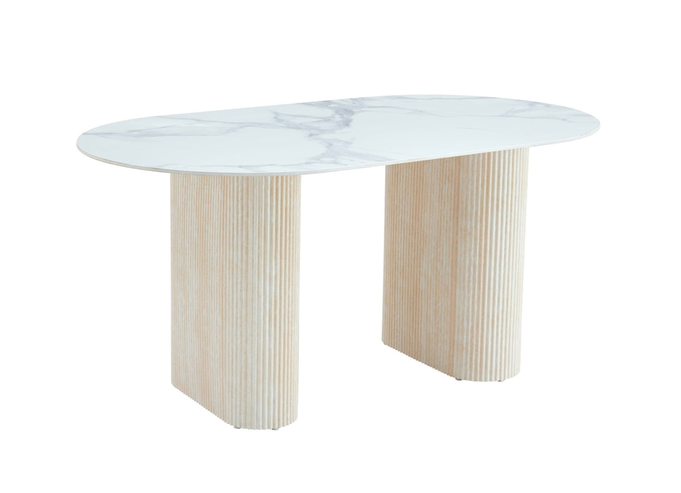 TABLE A MANGER ROXY PIED TRAVERTIN PLATEAU CERAMIQUE MARBRE BLANC (BLB) 160 - image 2